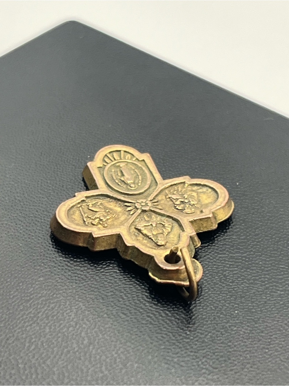 Vintage Catholic Gold tone 4 Way Religious Medal Four Way Cross pendant - Picture 5 of 12